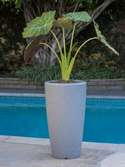 Solar Illuminated Planter Tall Granite, 32" -Gardeners 8600183 19645 tif