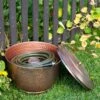 Hammered Copper Hose Pot With Lid -Gardeners 8613311 0102 hammered copper hose pot with lid
